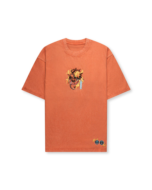 Fire Fist Ace Embroidered Orange Wash Tee